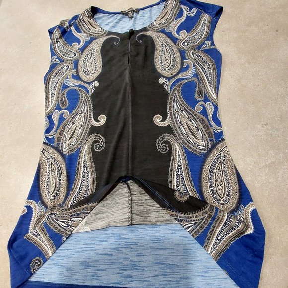 LE CHATEAU Women's Paisley Print Sleeveless Knit Top - Royal Blue/Black -XXS/TTP - Picture 1 of 6